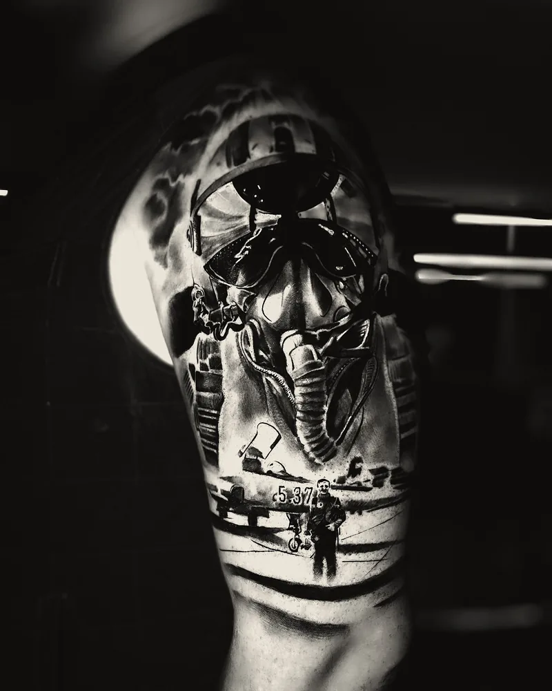 The Eagle Has Landed tattoo — shoulder, black and grey realism (2)